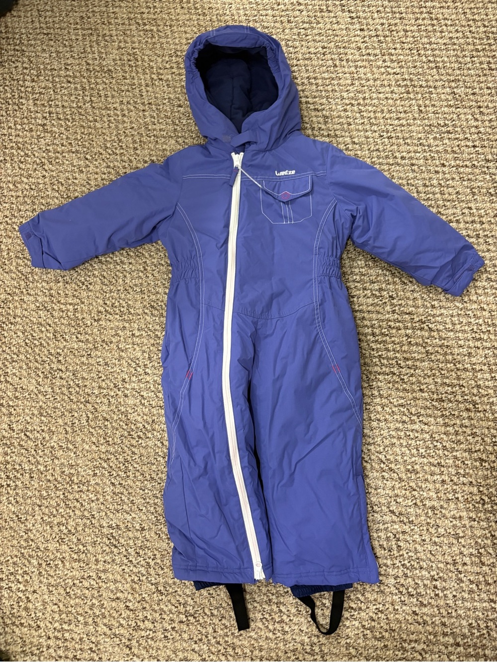 DECATHLON WEDZE Snowsuit One piece Winter Size 4 Girls Purple Snow Zip Up Hooded